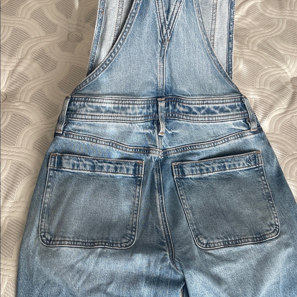 American Eagle Blue Denim Wide-Leg Overalls - Picture 3 of 5